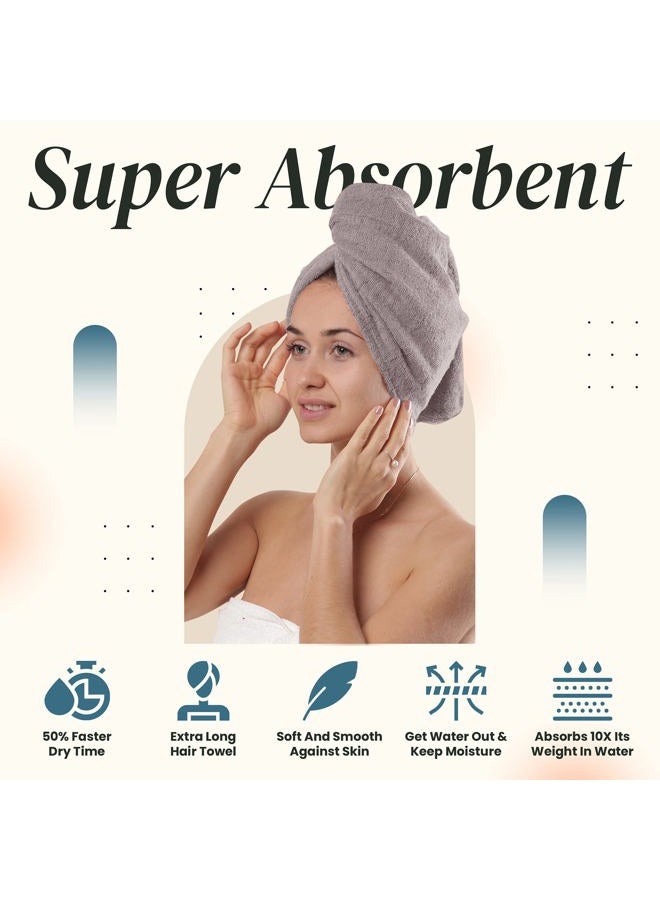 Aspen5 Huge Cotton Hair Towel Wrap for Women - Fast Drying and Super Absorbent Head Turban Ideal for Long and Curly Hair- Special for Mothers (Grey) - Image 3